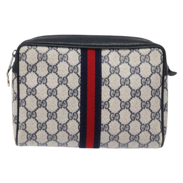 GUCCI GG Supreme Sherry Line Clutch Bag PVC Navy Gold 56 01 012 Auth BA5206 - 0