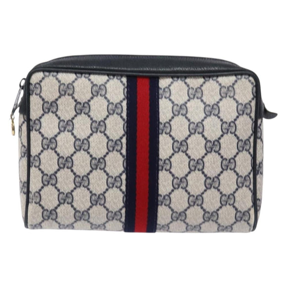 GUCCI GG Supreme Sherry Line Clutch Bag PVC Navy Gold 56 01 012 Auth BA5206