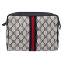 GUCCI GG Supreme Sherry Line Clutch Bag PVC Navy Gold 56 01 012 Auth BA5206-3