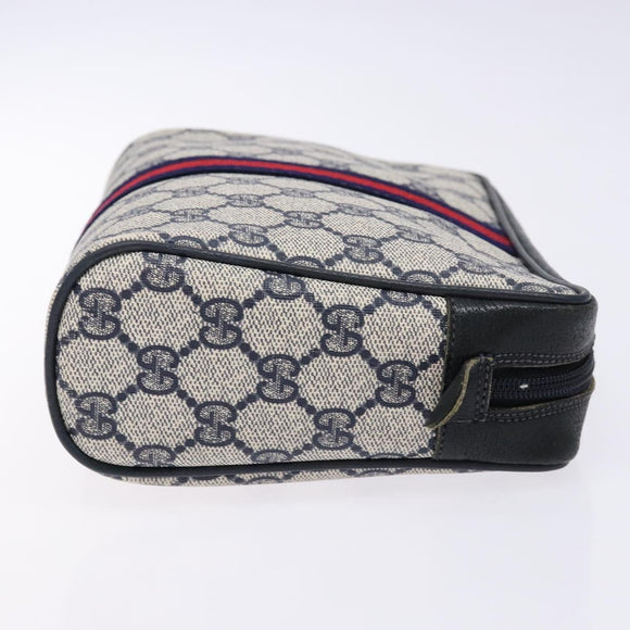 GUCCI GG Supreme Sherry Line Clutch Bag PVC Navy Gold 56 01 012 Auth BA5206