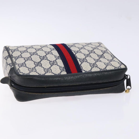 GUCCI GG Supreme Sherry Line Clutch Bag PVC Navy Gold 56 01 012 Auth BA5206