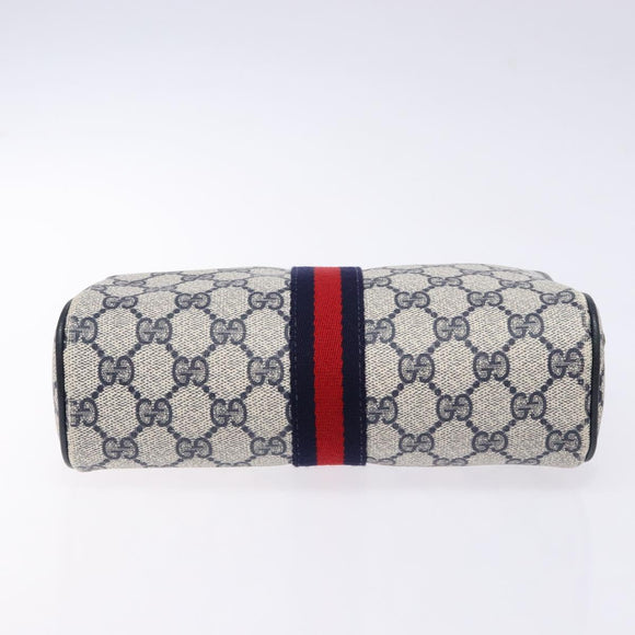 GUCCI GG Supreme Sherry Line Clutch Bag PVC Navy Gold 56 01 012 Auth BA5206