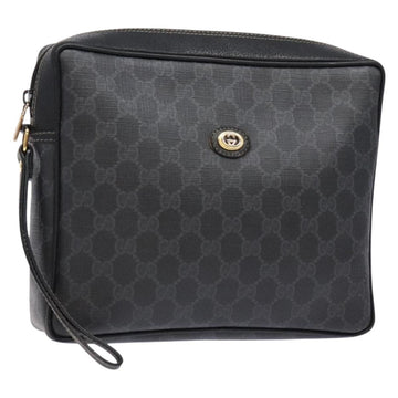 GUCCI GG Supreme Clutch Bag PVC Black Gold 156 01 053 Auth BA5207