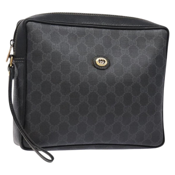 GUCCI GG Supreme Clutch Bag PVC Black Gold 156 01 053 Auth BA5207