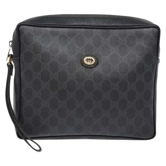 GUCCI GG Supreme Clutch Bag PVC Black Gold 156 01 053 Auth BA5207