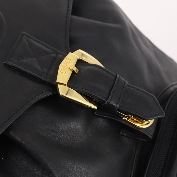 Gianni Versace Backpack Leather Black Gold Auth BA5214