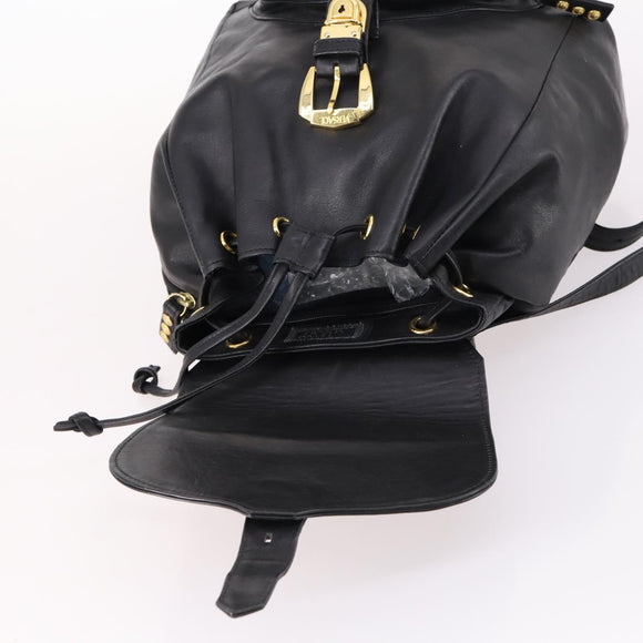 Gianni Versace Backpack Leather Black Gold Auth BA5214