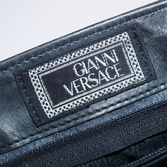 Gianni Versace Backpack Leather Black Gold Auth BA5214