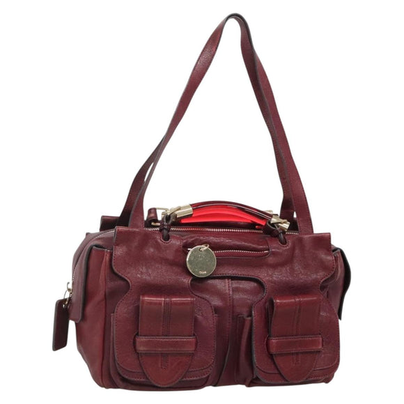Chloe Saskia Hand Bag Leather Bordeaux Gold Auth BA5217