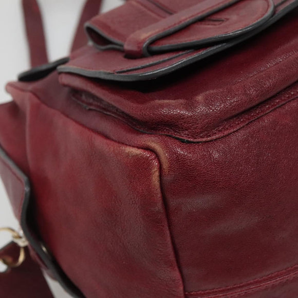 Chloe Saskia Hand Bag Leather Bordeaux Gold Auth BA5217