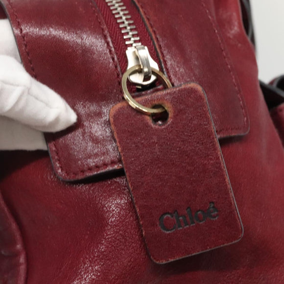 Chloe Saskia Hand Bag Leather Bordeaux Gold Auth BA5217