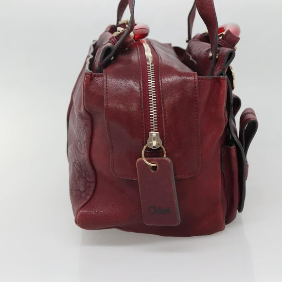Chloe Saskia Hand Bag Leather Bordeaux Gold Auth BA5217