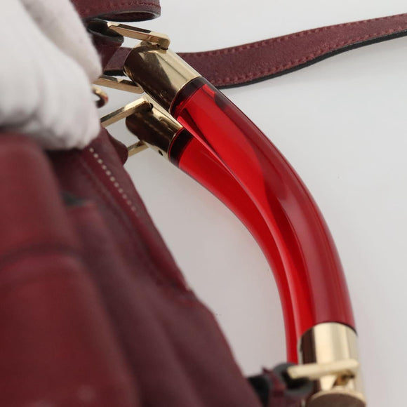 Chloe Saskia Hand Bag Leather Bordeaux Gold Auth BA5217