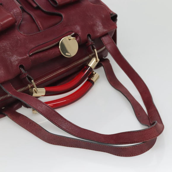 Chloe Saskia Hand Bag Leather Bordeaux Gold Auth BA5217