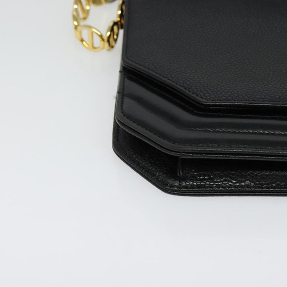 Christian Dior Chain Shoulder Bag Leather Black Gold Auth BA5226