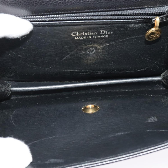 Christian Dior Chain Shoulder Bag Leather Black Gold Auth BA5226
