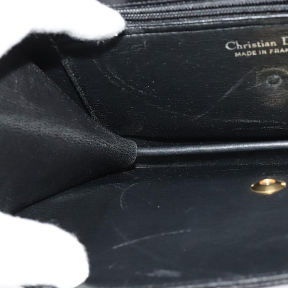 Christian Dior Chain Shoulder Bag Leather Black Gold Auth BA5226