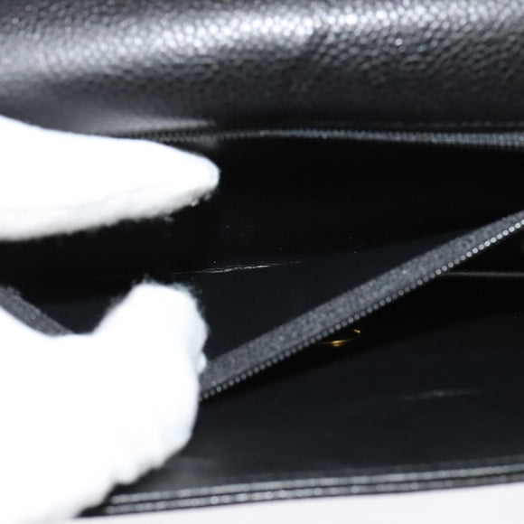 Christian Dior Chain Shoulder Bag Leather Black Gold Auth BA5226