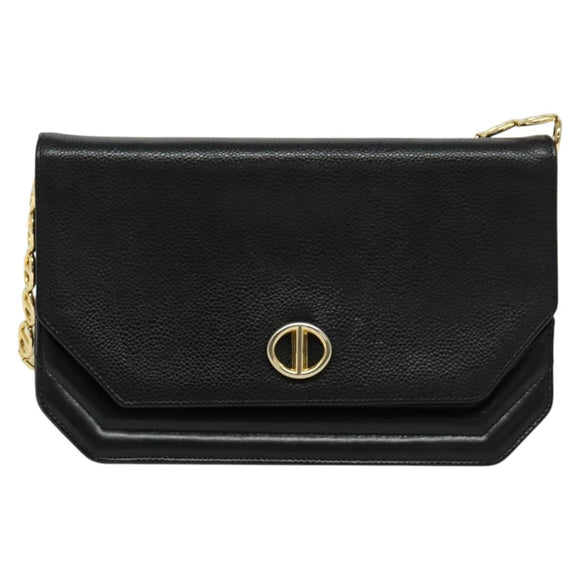 Christian Dior Chain Shoulder Bag Leather Black Gold Auth BA5226
