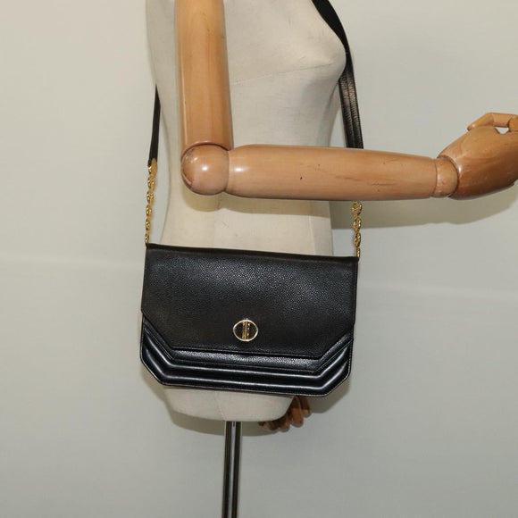 Christian Dior Chain Shoulder Bag Leather Black Gold Auth BA5226