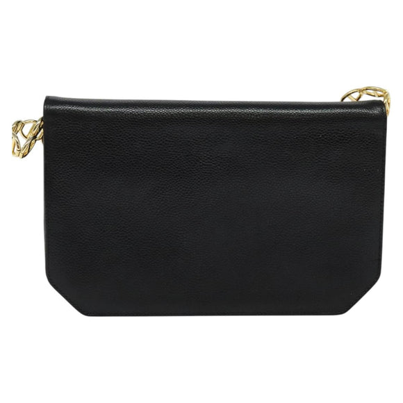 Christian Dior Chain Shoulder Bag Leather Black Gold Auth BA5226