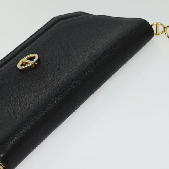 Christian Dior Chain Shoulder Bag Leather Black Gold Auth BA5226