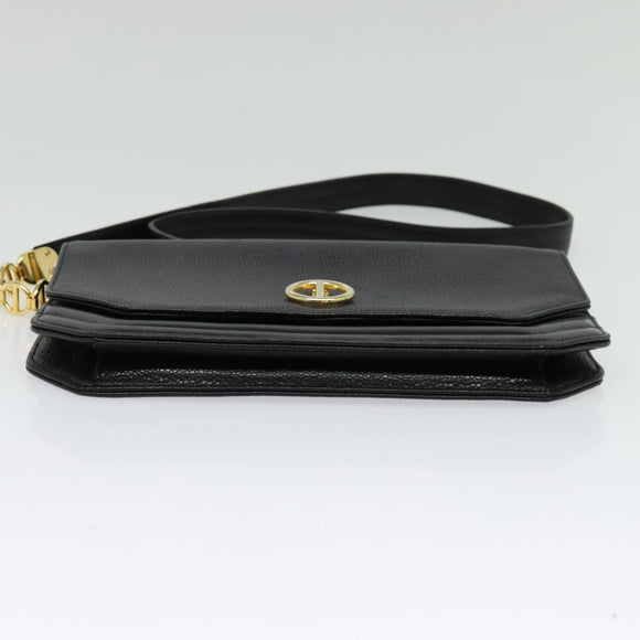 Christian Dior Chain Shoulder Bag Leather Black Gold Auth BA5226