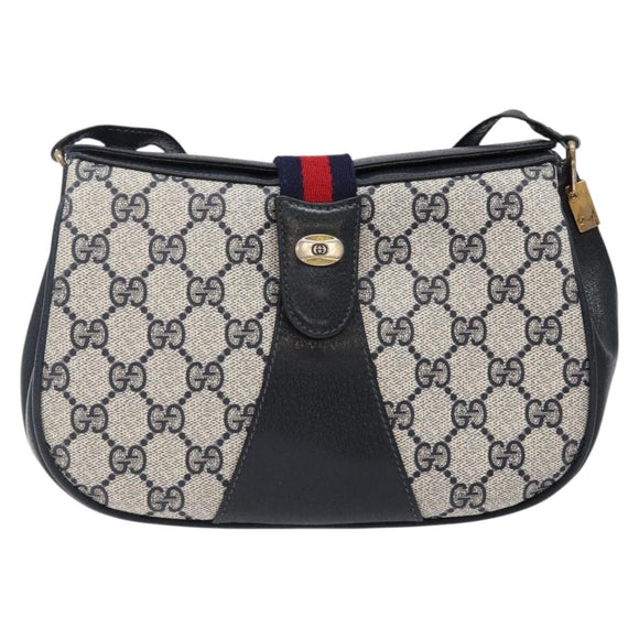 GUCCI GG Supreme Sherry Line Shoulder Bag PVC Navy Gold 72 02 024 Auth BA5227