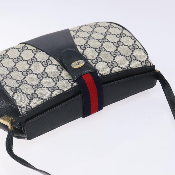 GUCCI GG Supreme Sherry Line Shoulder Bag PVC Navy Gold 72 02 024 Auth BA5227