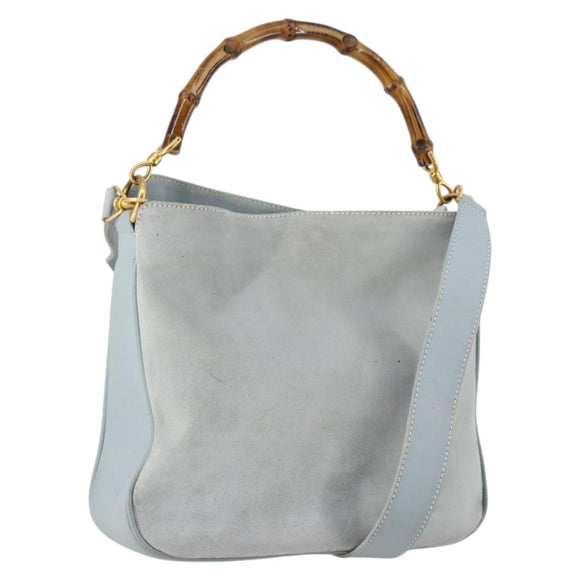 GUCCI Bamboo Hand Bag Suede 2way Light Blue Gold 001 1638 Auth BA5228