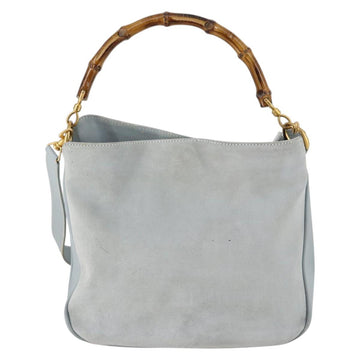 GUCCI Bamboo Hand Bag Suede 2way Light Blue Gold 001 1638 Auth BA5228 - 0