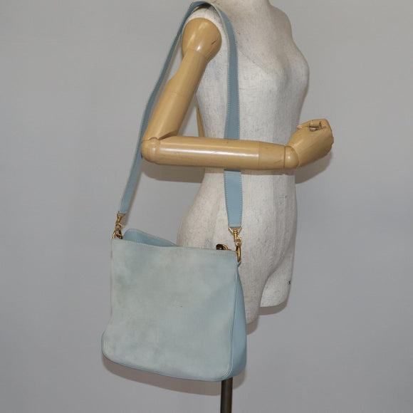 GUCCI Bamboo Hand Bag Suede 2way Light Blue Gold 001 1638 Auth BA5228