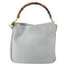 GUCCI Bamboo Hand Bag Suede 2way Light Blue Gold 001 1638 Auth BA5228-3