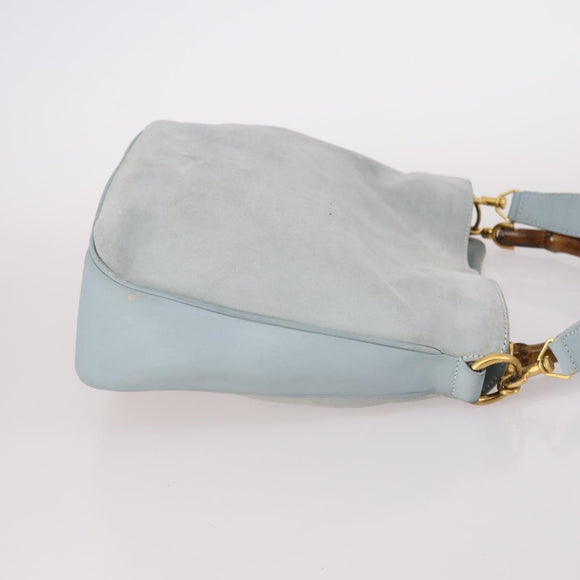 GUCCI Bamboo Hand Bag Suede 2way Light Blue Gold 001 1638 Auth BA5228