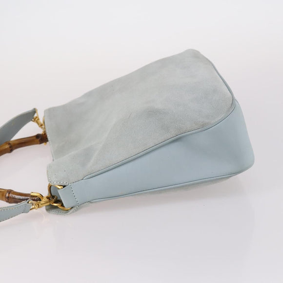 GUCCI Bamboo Hand Bag Suede 2way Light Blue Gold 001 1638 Auth BA5228