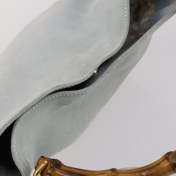 GUCCI Bamboo Hand Bag Suede 2way Light Blue Gold 001 1638 Auth BA5228