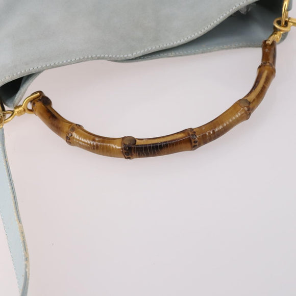 GUCCI Bamboo Hand Bag Suede 2way Light Blue Gold 001 1638 Auth BA5228