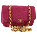 CHANEL Matelasse Chain Shoulder Bag Suede Purple Gold CC Auth BA5229-1