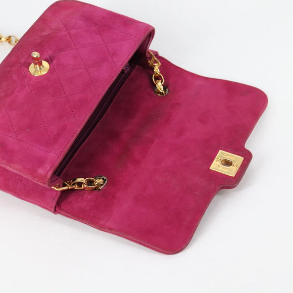 CHANEL Matelasse Chain Shoulder Bag Suede Purple Gold CC Auth BA5229
