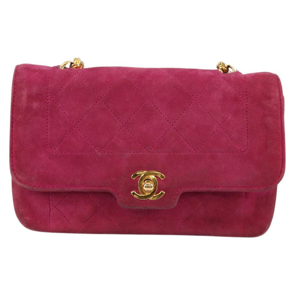 CHANEL Matelasse Chain Shoulder Bag Suede Purple Gold CC Auth BA5229