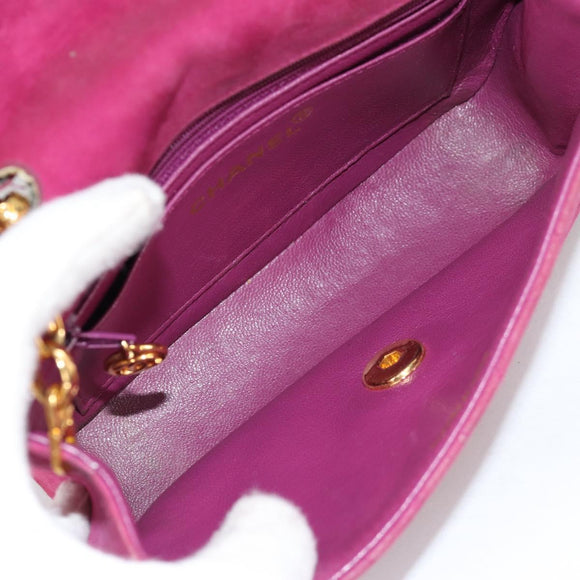 CHANEL Matelasse Chain Shoulder Bag Suede Purple Gold CC Auth BA5229