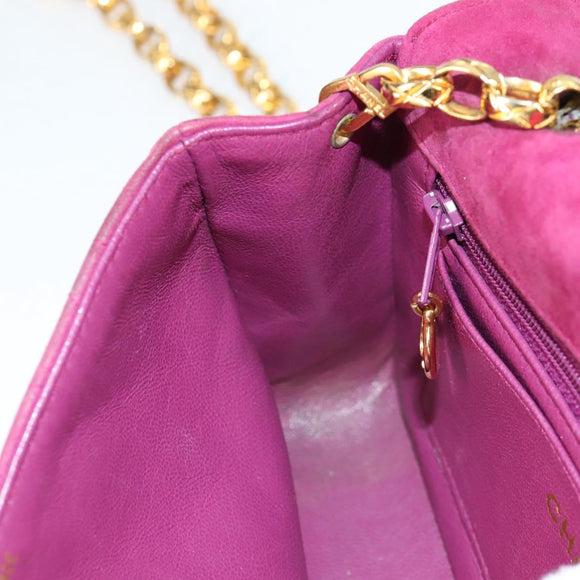 CHANEL Matelasse Chain Shoulder Bag Suede Purple Gold CC Auth BA5229
