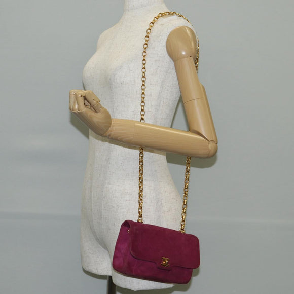 CHANEL Matelasse Chain Shoulder Bag Suede Purple Gold CC Auth BA5229