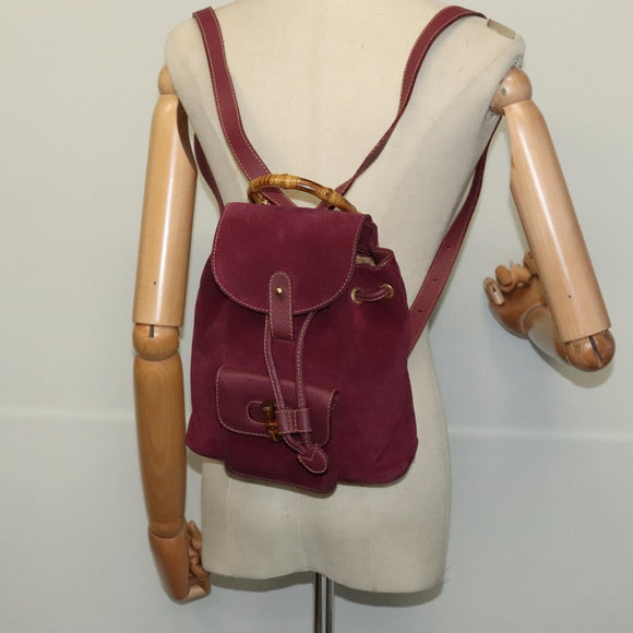 GUCCI Bamboo Backpack Suede Purple Gold 003 2058 0030 Auth BA5244
