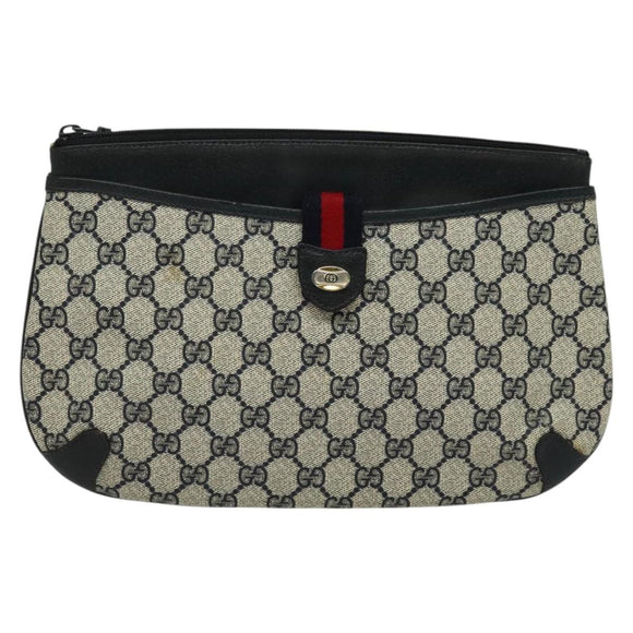 GUCCI GG Supreme Sherry Line Shoulder Bag PVC Navy Gold 39 02 026 Auth BA5255