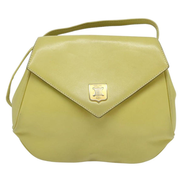 CELINE Shoulder Bag Leather Yellow Gold Auth BA5256