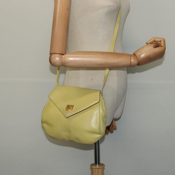 CELINE Shoulder Bag Leather Yellow Gold Auth BA5256