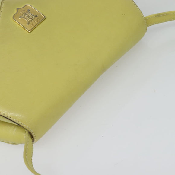 CELINE Shoulder Bag Leather Yellow Gold Auth BA5256