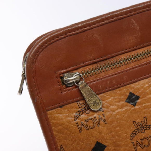 MCM Logogram Vicetos Clutch Bag PVC Leather Brown Gold Auth BA5257
