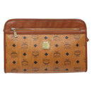 MCM Logogram Vicetos Clutch Bag PVC Leather Brown Gold Auth BA5257-13